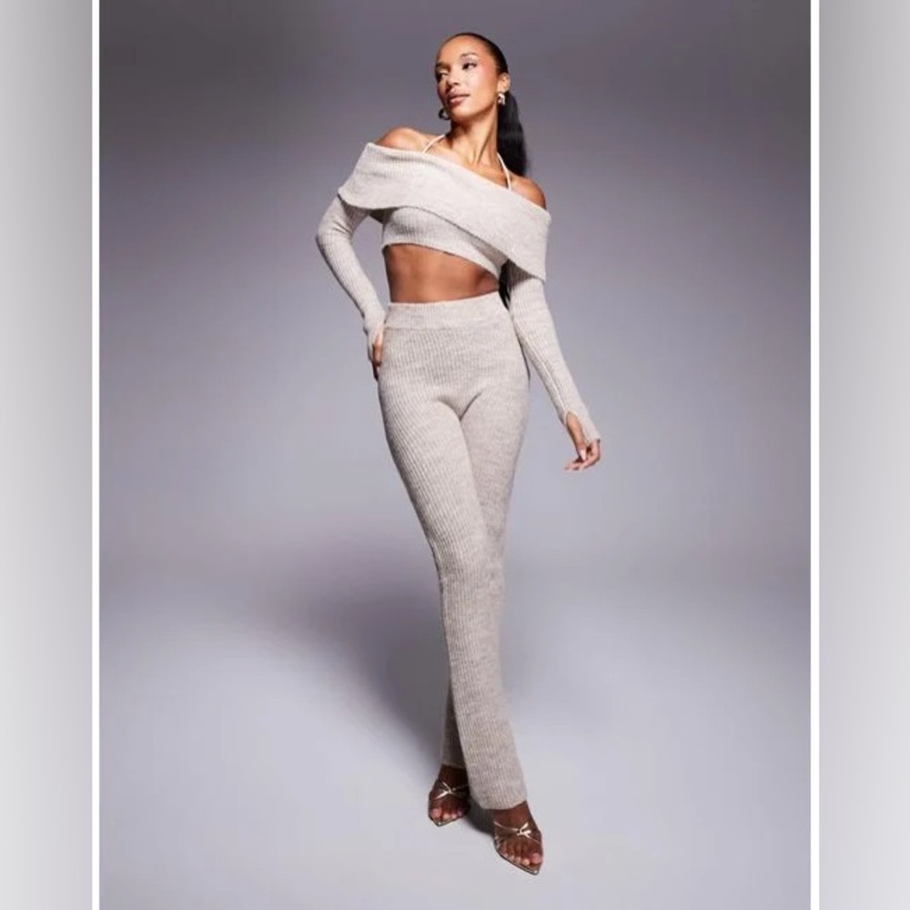Wanderdoll Carrie knit off the shoulder crop top and pants set